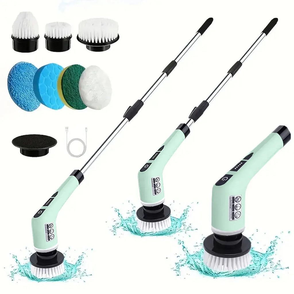 Electric Cleaning Brush Set — 7 Heads & Extension Handle