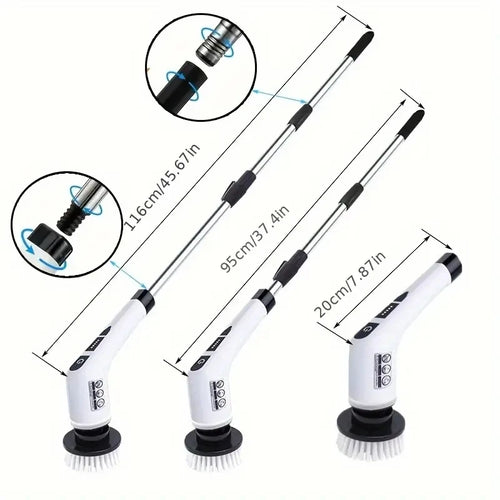 Electric Cleaning Brush Set — 7 Heads & Extension Handle